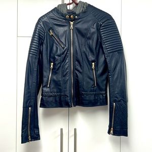 Cisono faux leather navy blue jacket